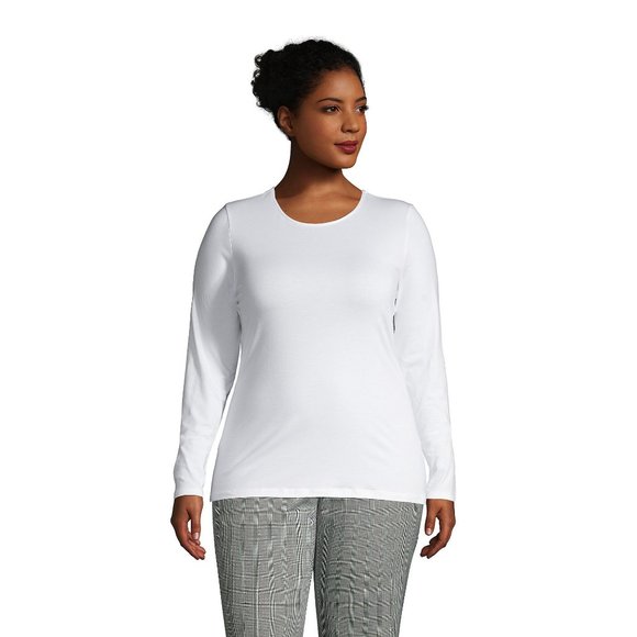 NWT LANDS' END WOMEN'S LONG SLEEVE LWCM CREW TOP WHITE SMALL - Picture 1 of 6